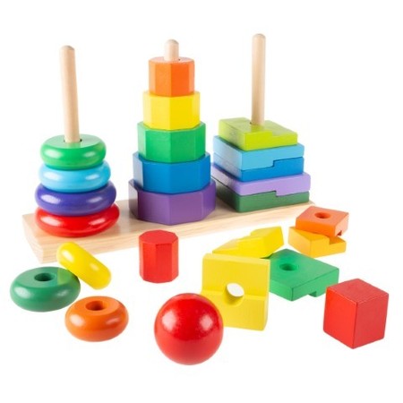 Toy Time Rainbow Stacking Shapes, Wooden Montessori Manipulation Toy for Babies, Toddlers to Learn Patterns 849050IKG